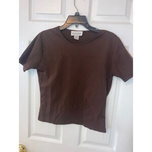 Cristina Vintage Brown Short Sleeve Crew Neck Top Womens Medium Polyester Korea